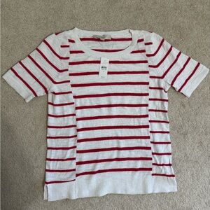 Loft short sleeve top. Red and white striped.
